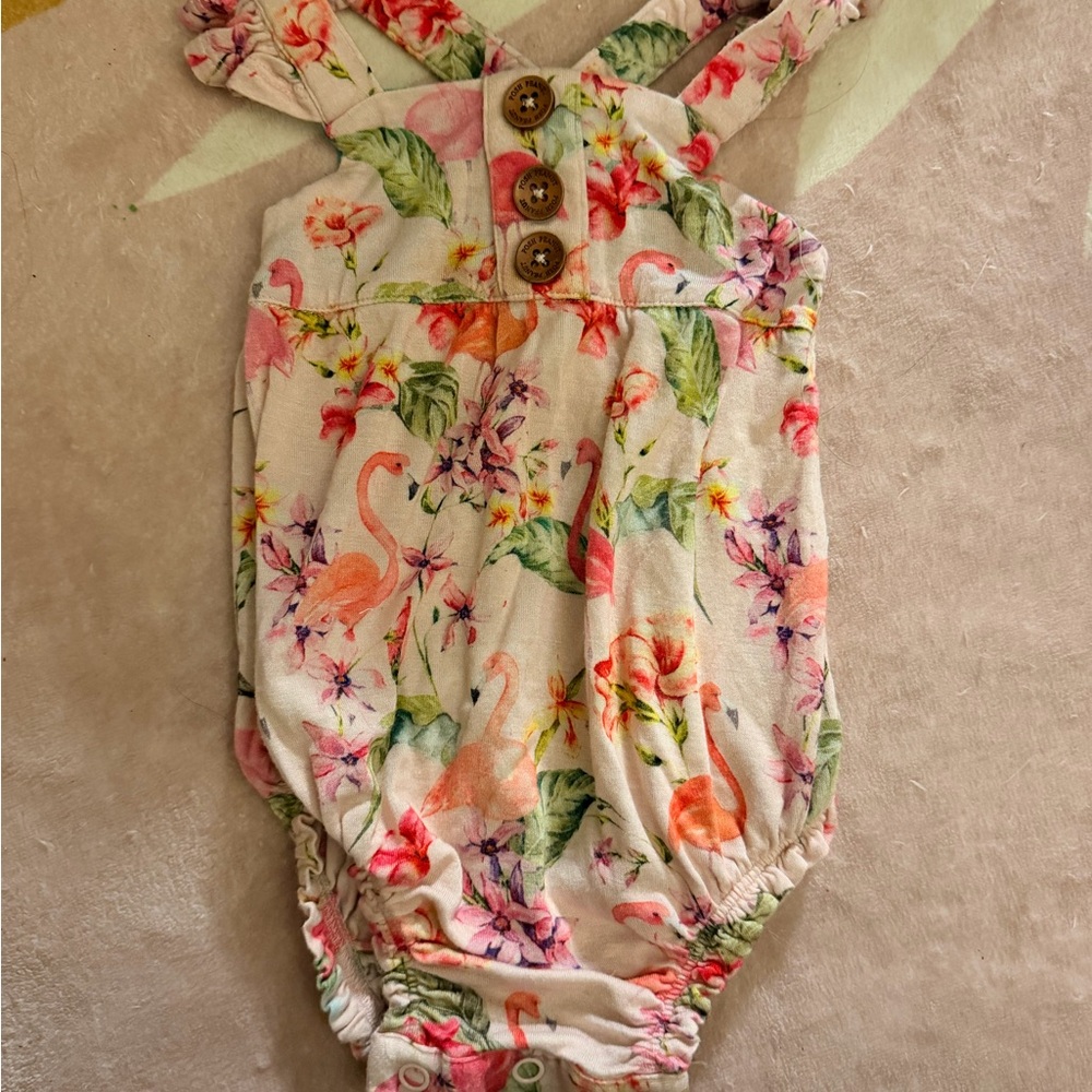 Posh Peanut Pink Flamingo 🦩Floral Baby Romper
